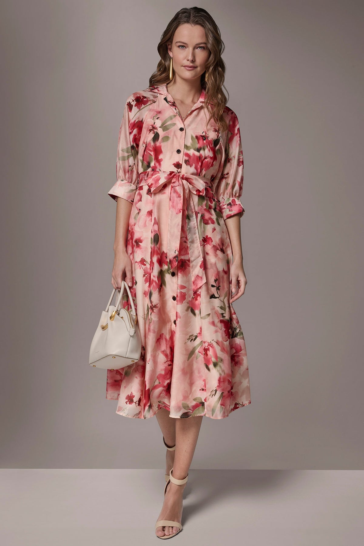ORGANZA FLORAL MIDI SHIRT DRESS