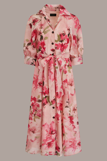 ORGANZA FLORAL MIDI SHIRT DRESS