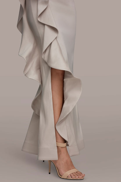 TAFFETA STRAPLESS RUFFLE GOWN