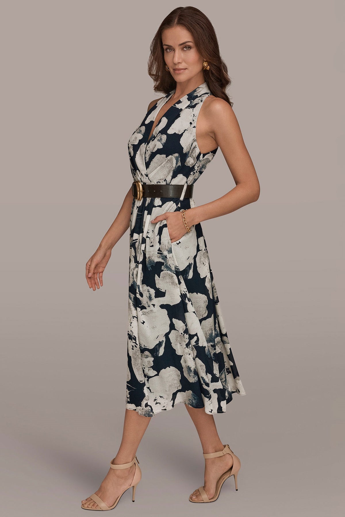 CHIFFON FLORAL MIDI HALTER DRESS