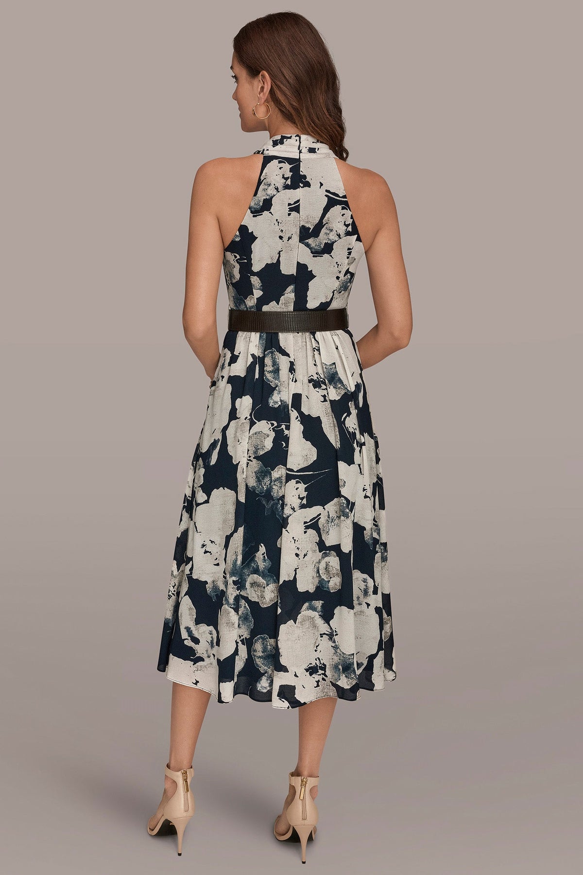 CHIFFON FLORAL MIDI HALTER DRESS