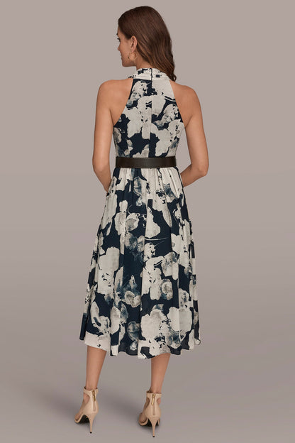 CHIFFON FLORAL MIDI HALTER DRESS