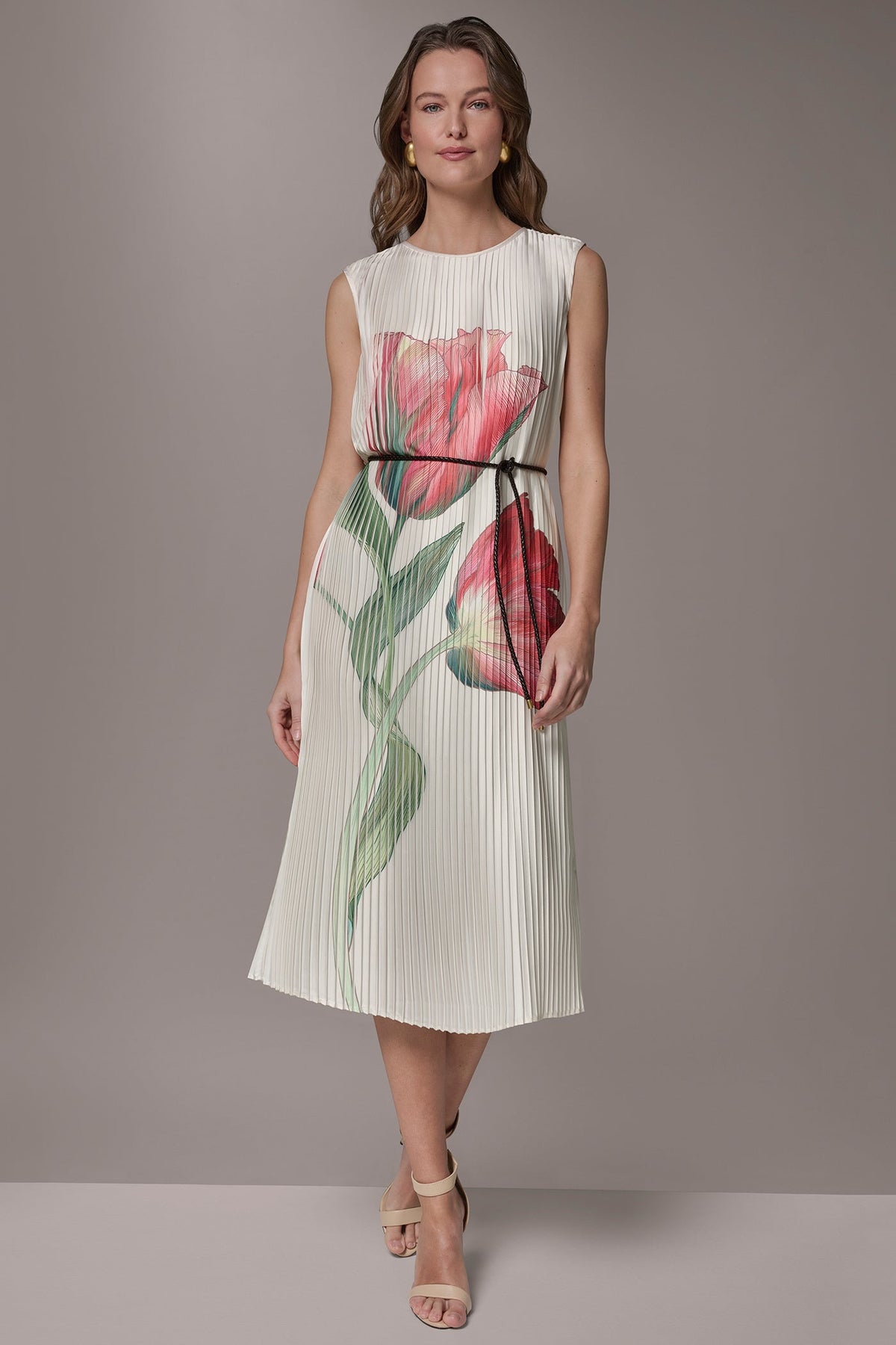 FLORAL PLEATED MIDI A-LINE DRESS