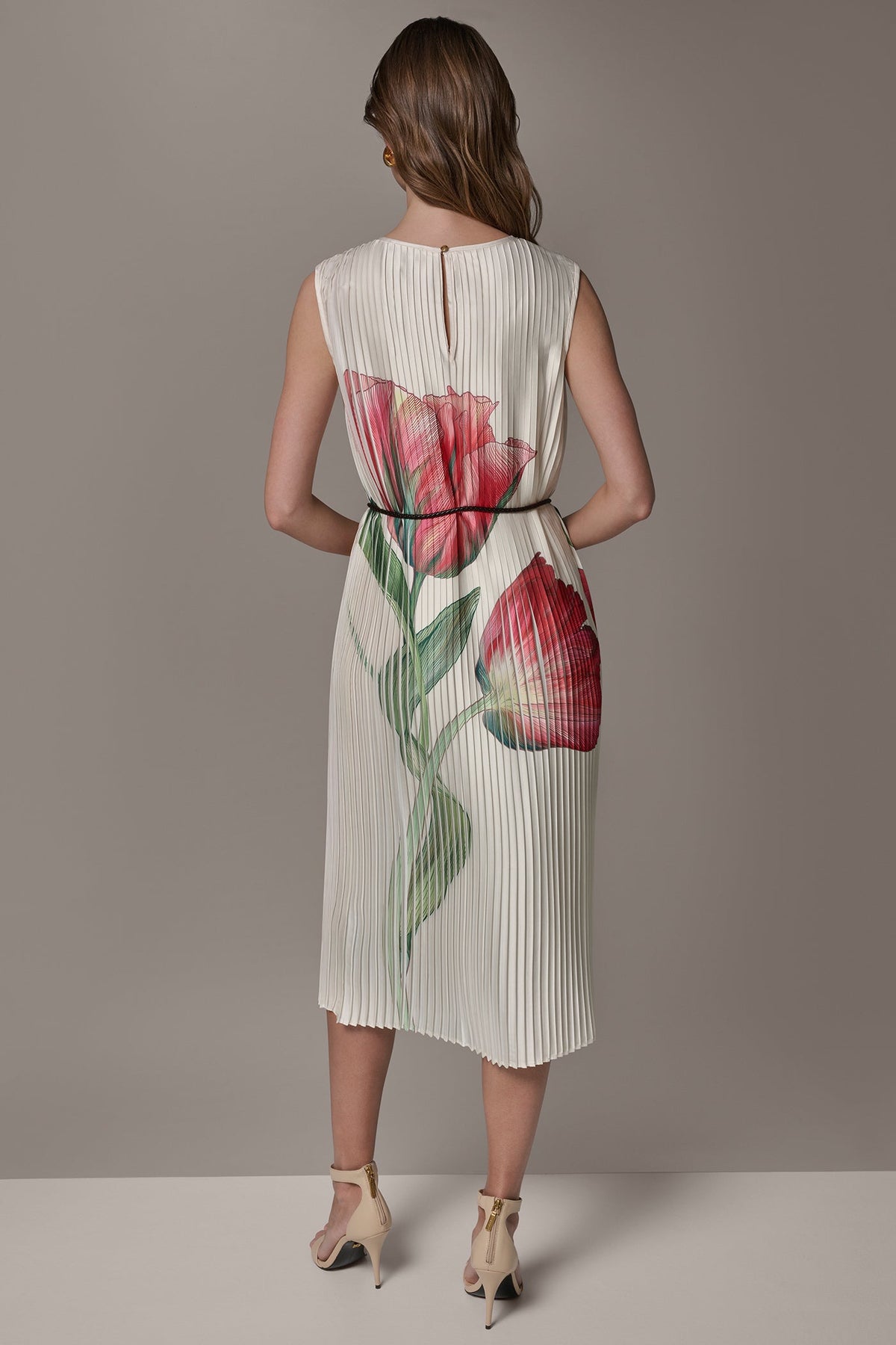 FLORAL PLEATED MIDI A-LINE DRESS