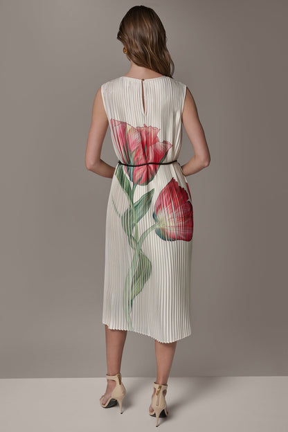 FLORAL PLEATED MIDI A-LINE DRESS