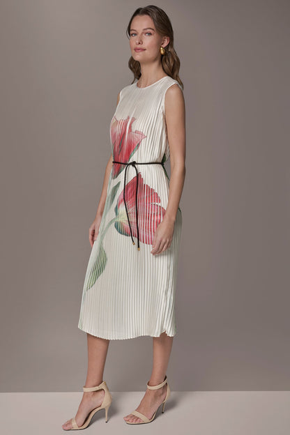 FLORAL PLEATED MIDI A-LINE DRESS