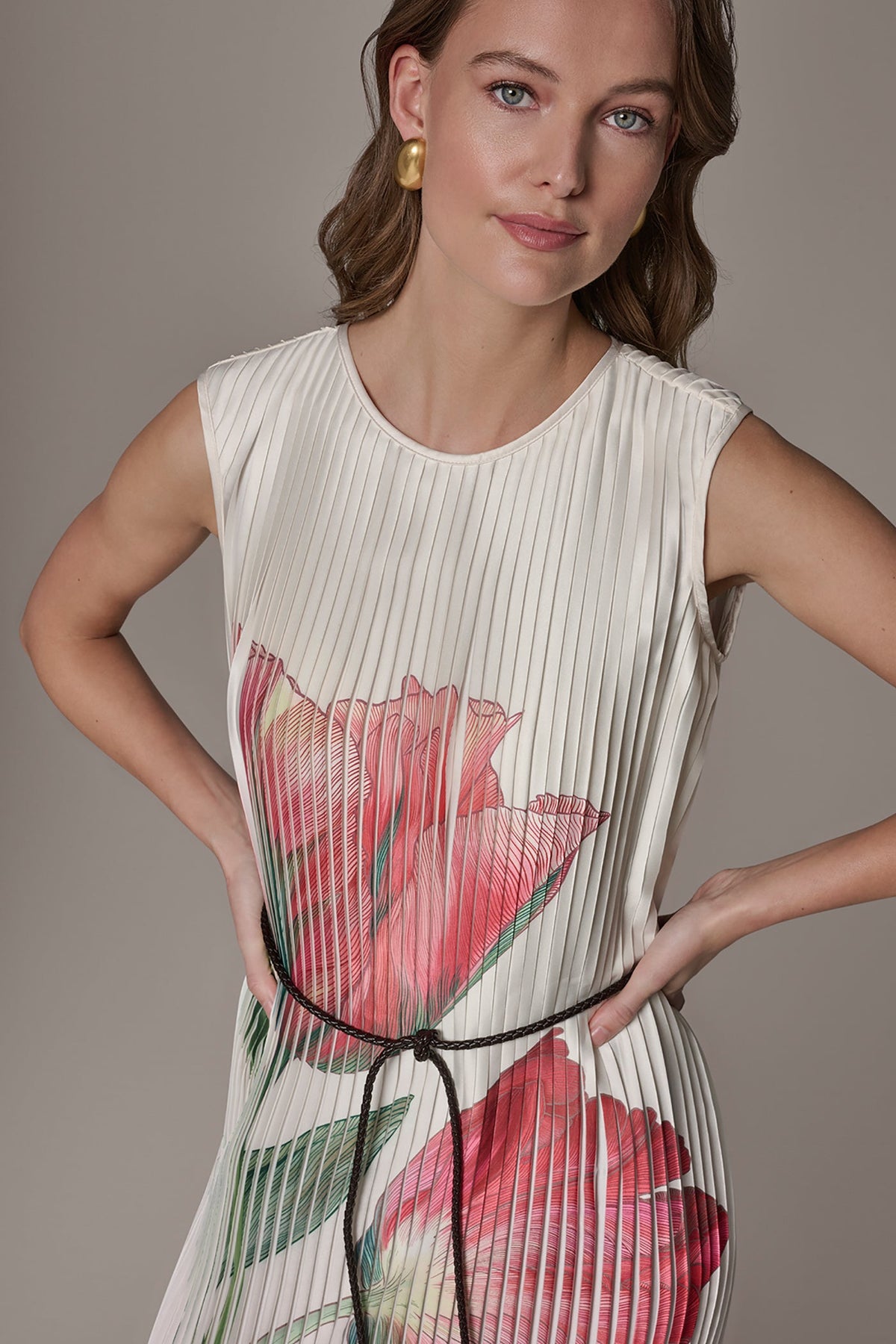 FLORAL PLEATED MIDI A-LINE DRESS