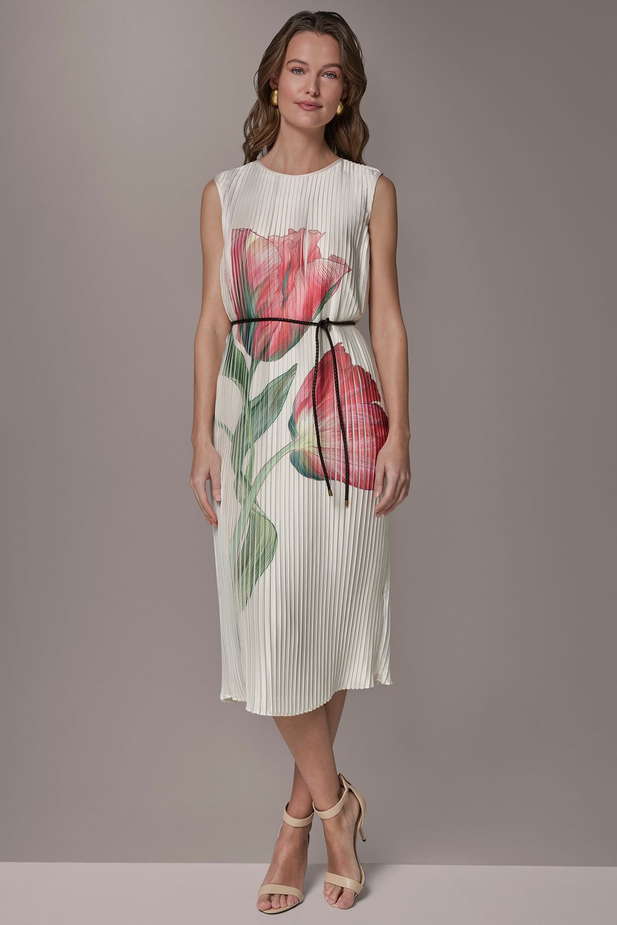 FLORAL PLEATED MIDI A-LINE DRESS