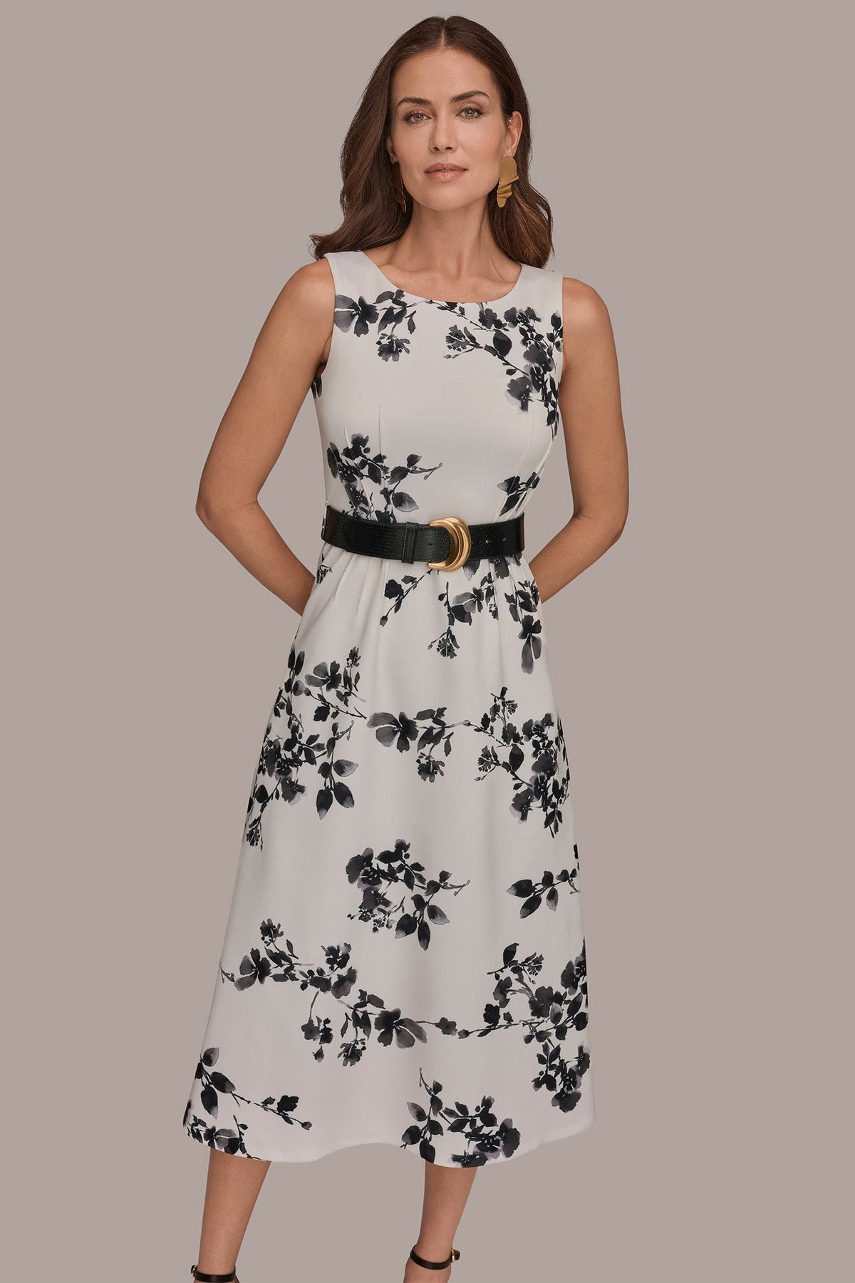 SLEEVELESS FLORAL A-LINE DRESS