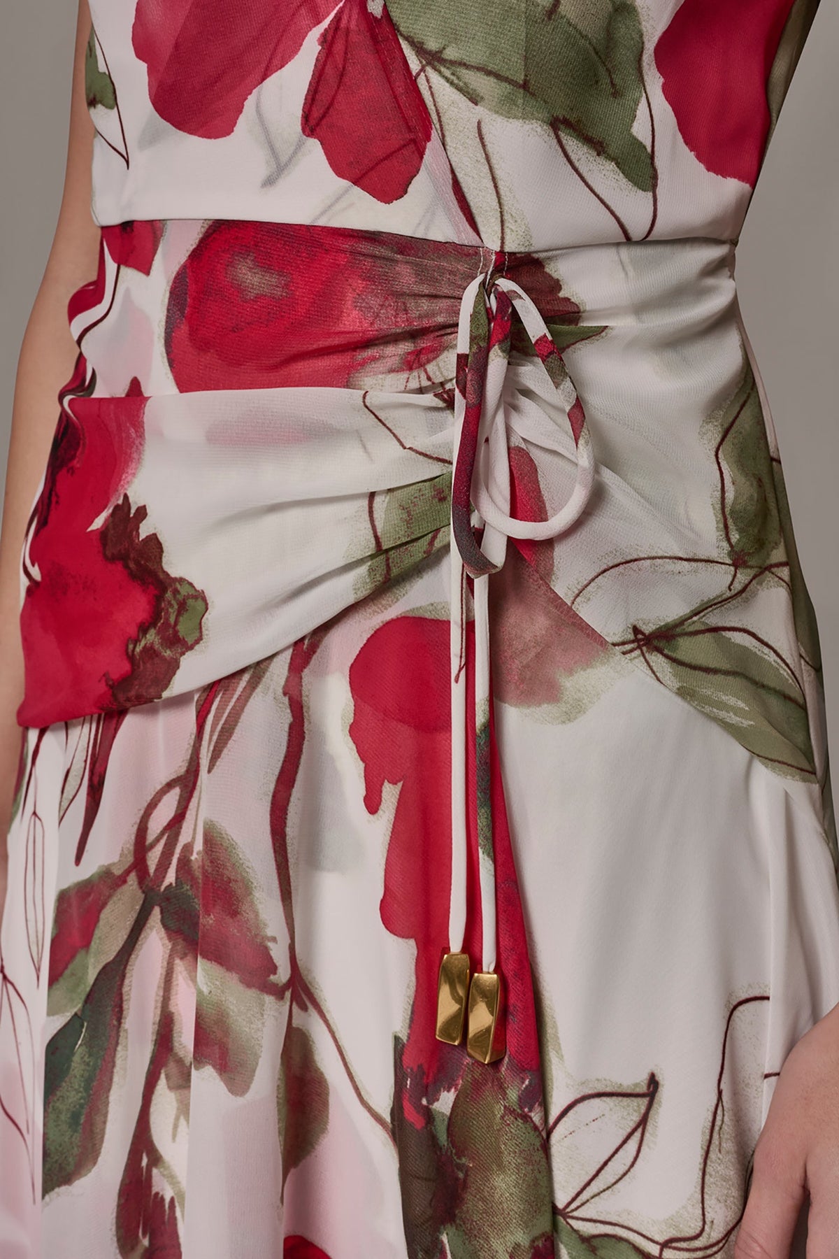 CHIFFON FLORAL WRAP MIDI A-LINE DRESS