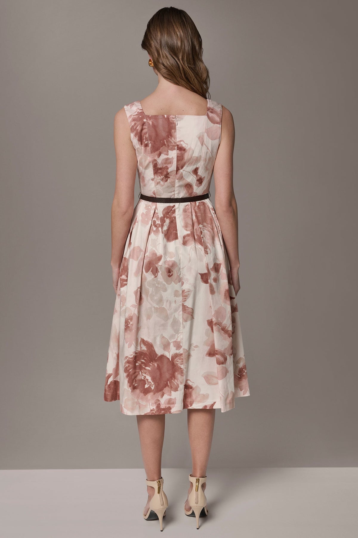 COTTON-SATEEN FLORAL MIDI A-LINE DRESS