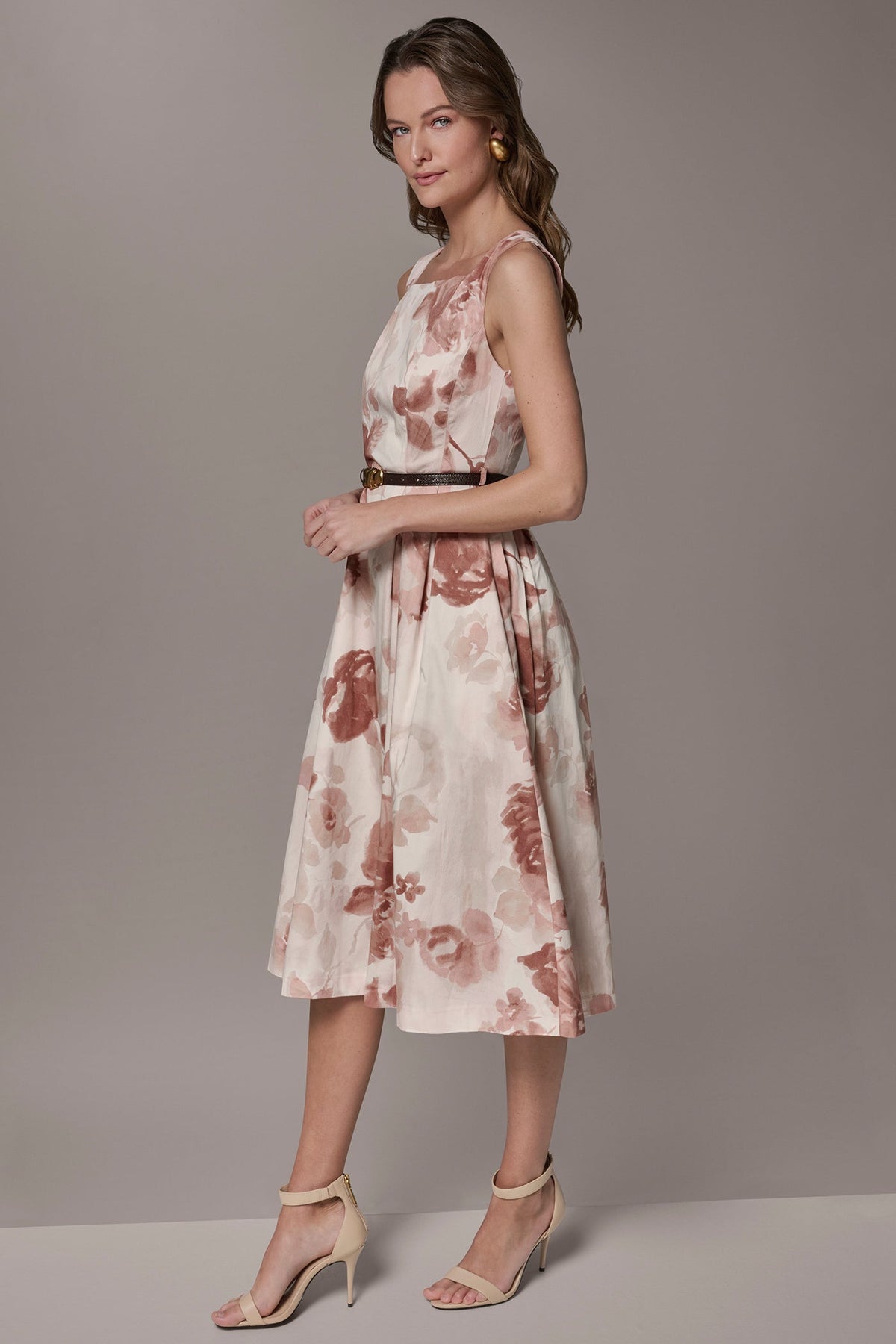 COTTON-SATEEN FLORAL MIDI A-LINE DRESS