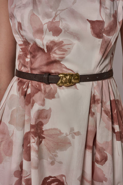 COTTON-SATEEN FLORAL MIDI A-LINE DRESS