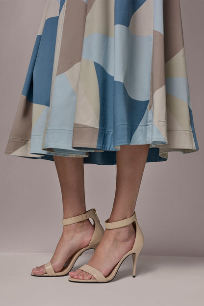 STRETCH-COTTON SLEEVELESS PRINTED MIDI DRESS