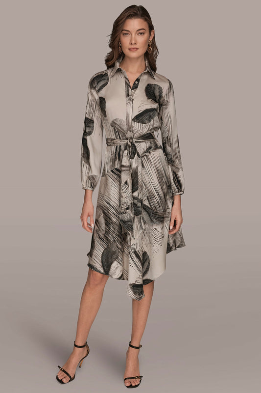 FLORAL ASYMMETRIC MIDI A-LINE SHIRT DRESS