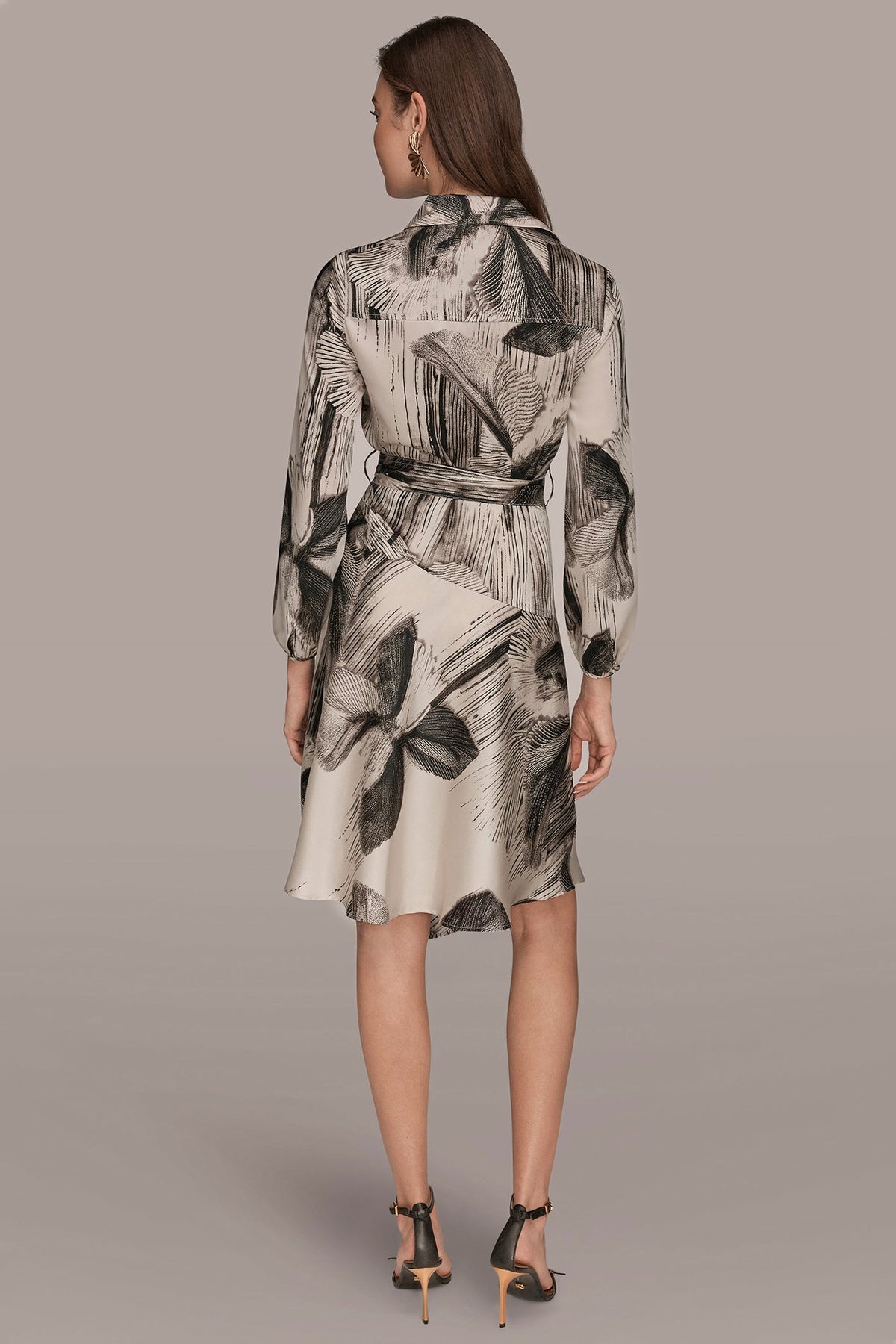 FLORAL ASYMMETRIC MIDI A-LINE SHIRT DRESS