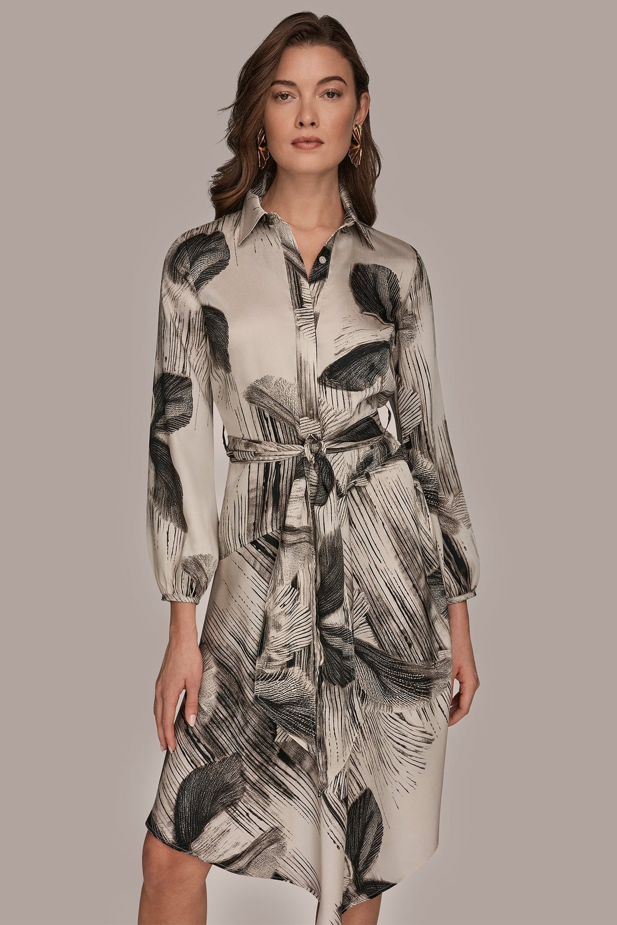 FLORAL ASYMMETRIC MIDI A-LINE SHIRT DRESS