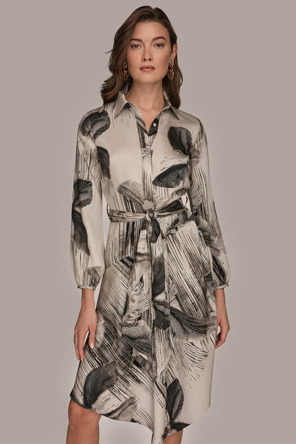 FLORAL ASYMMETRIC MIDI A-LINE SHIRT DRESS