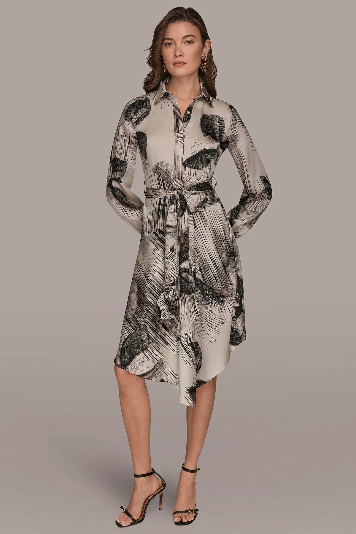 FLORAL ASYMMETRIC MIDI A-LINE SHIRT DRESS