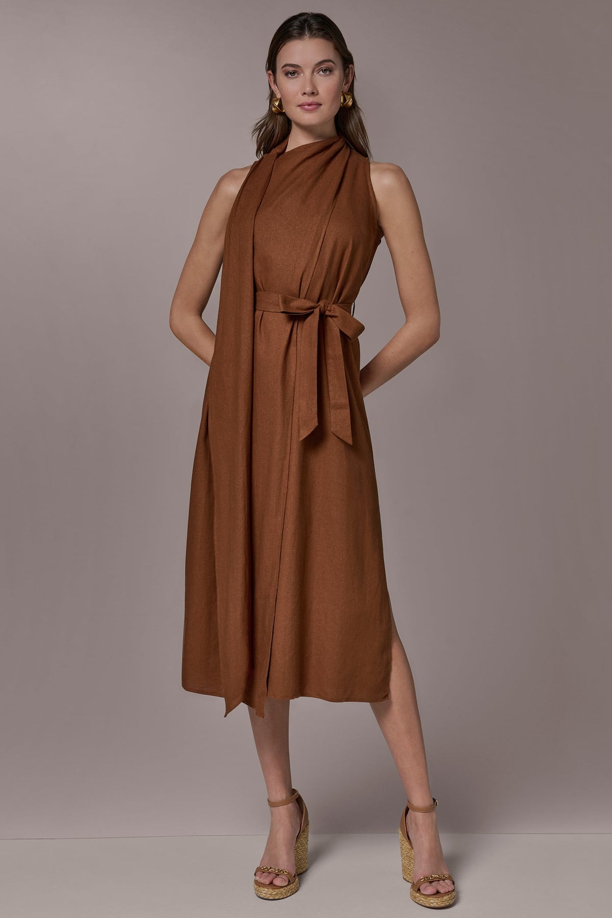 SLEEVELESS SCARF MIDI A-LINE DRESS