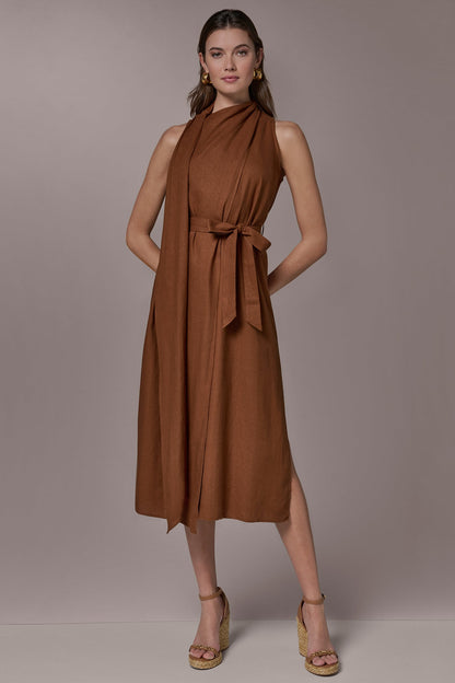 SLEEVELESS SCARF MIDI A-LINE DRESS