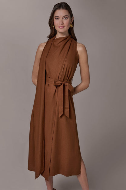 SLEEVELESS SCARF MIDI A-LINE DRESS
