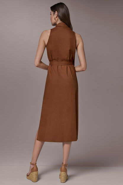 SLEEVELESS SCARF MIDI A-LINE DRESS