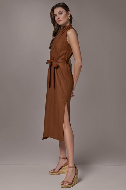 SLEEVELESS SCARF MIDI A-LINE DRESS