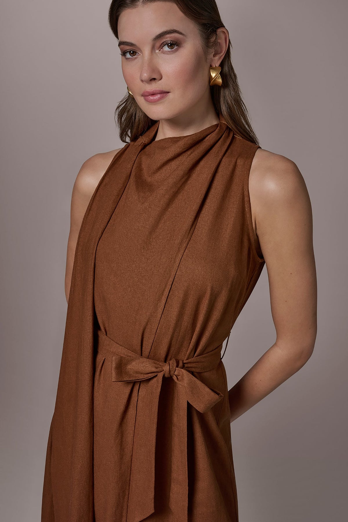 SLEEVELESS SCARF MIDI A-LINE DRESS