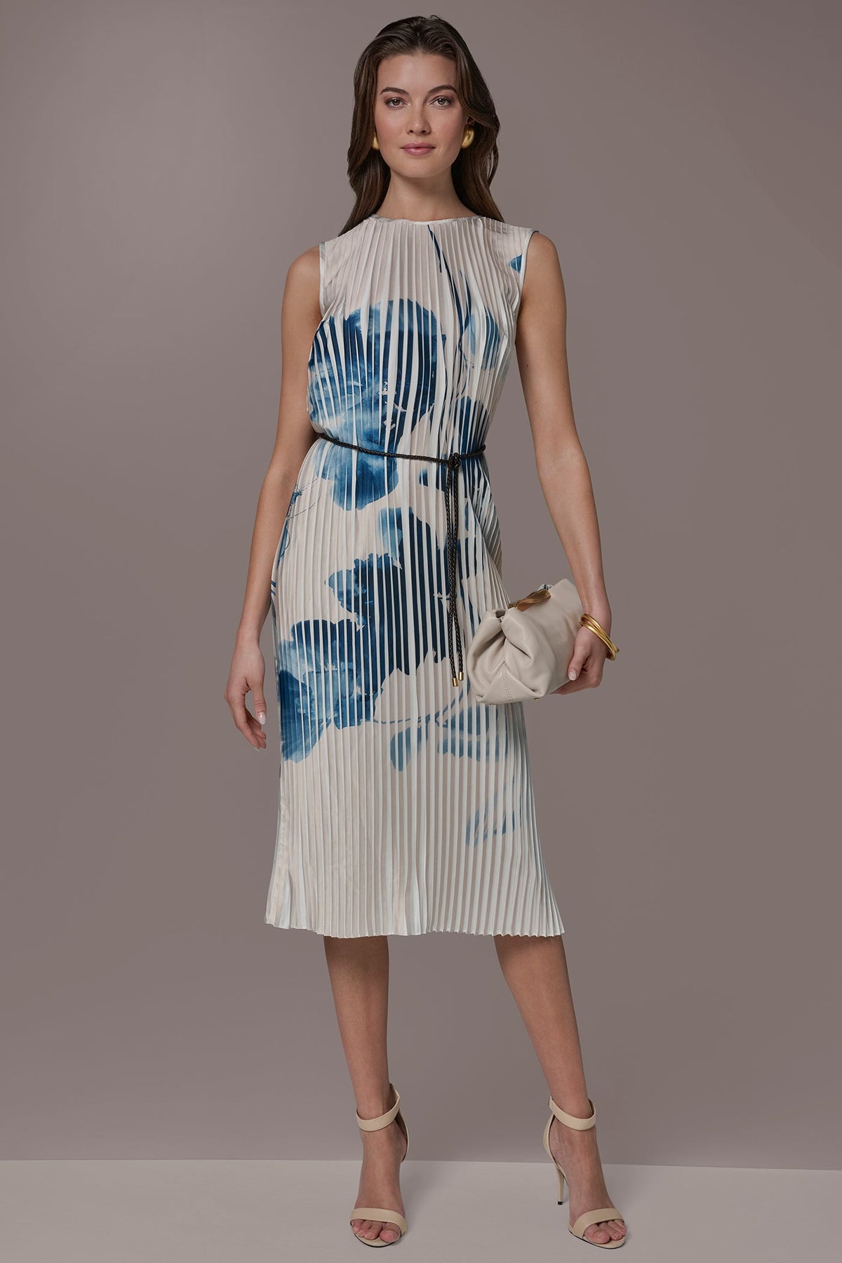 PRINTED PLEATED MIDI DRESS