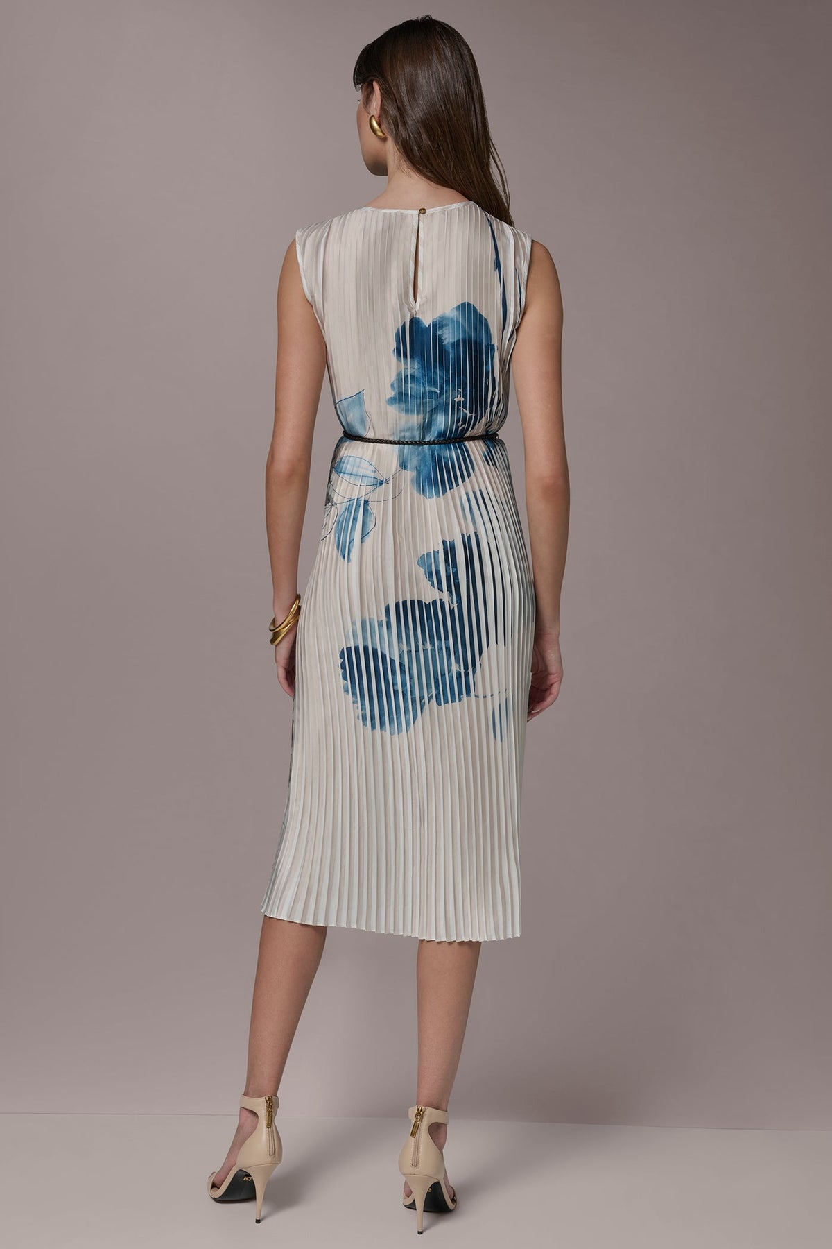 PRINTED PLEATED MIDI DRESS