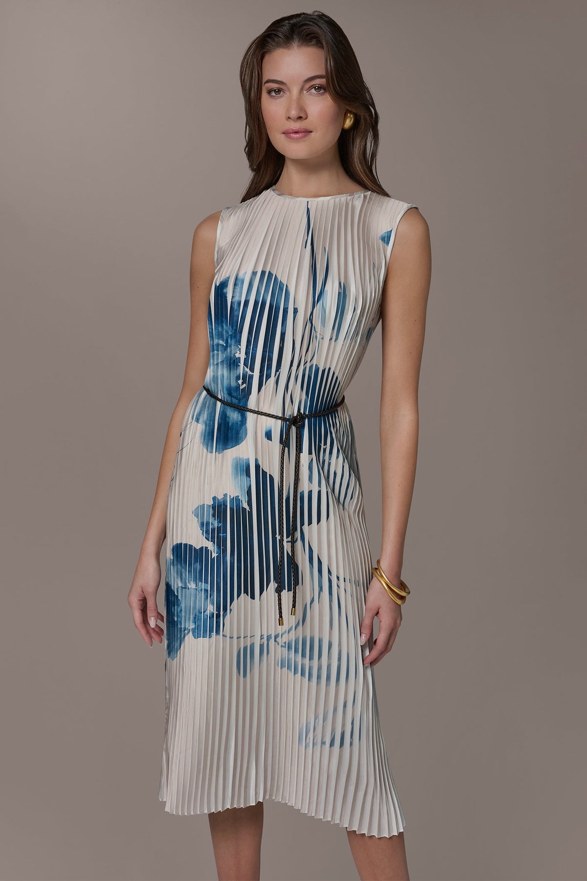 PRINTED PLEATED MIDI DRESS