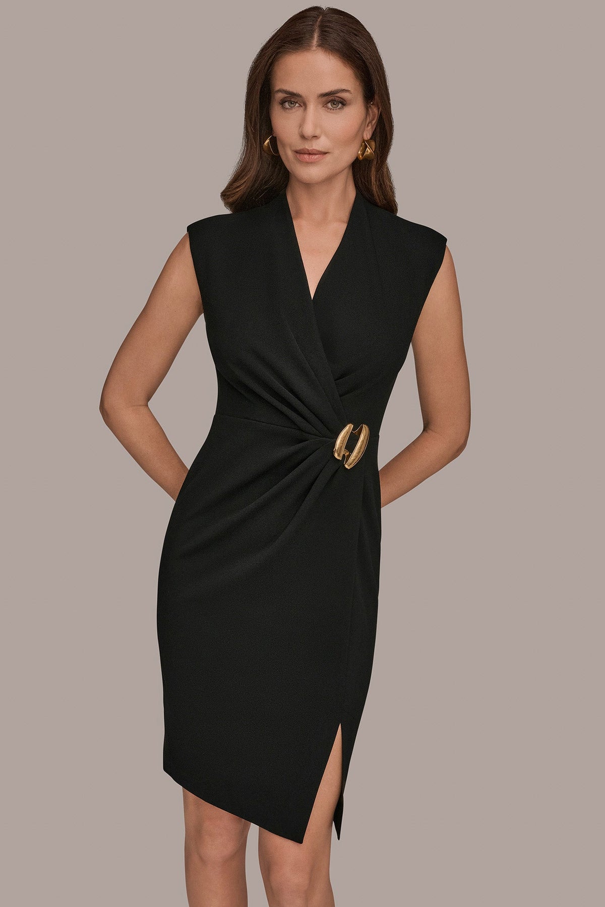SLEEVELESS WRAP SHEATH DRESS