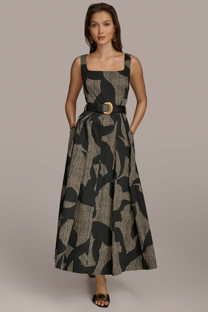 COTTON SLEEVELESS FLORAL MIDI DRESS