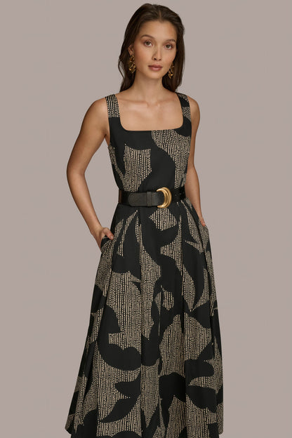 COTTON SLEEVELESS FLORAL MIDI DRESS