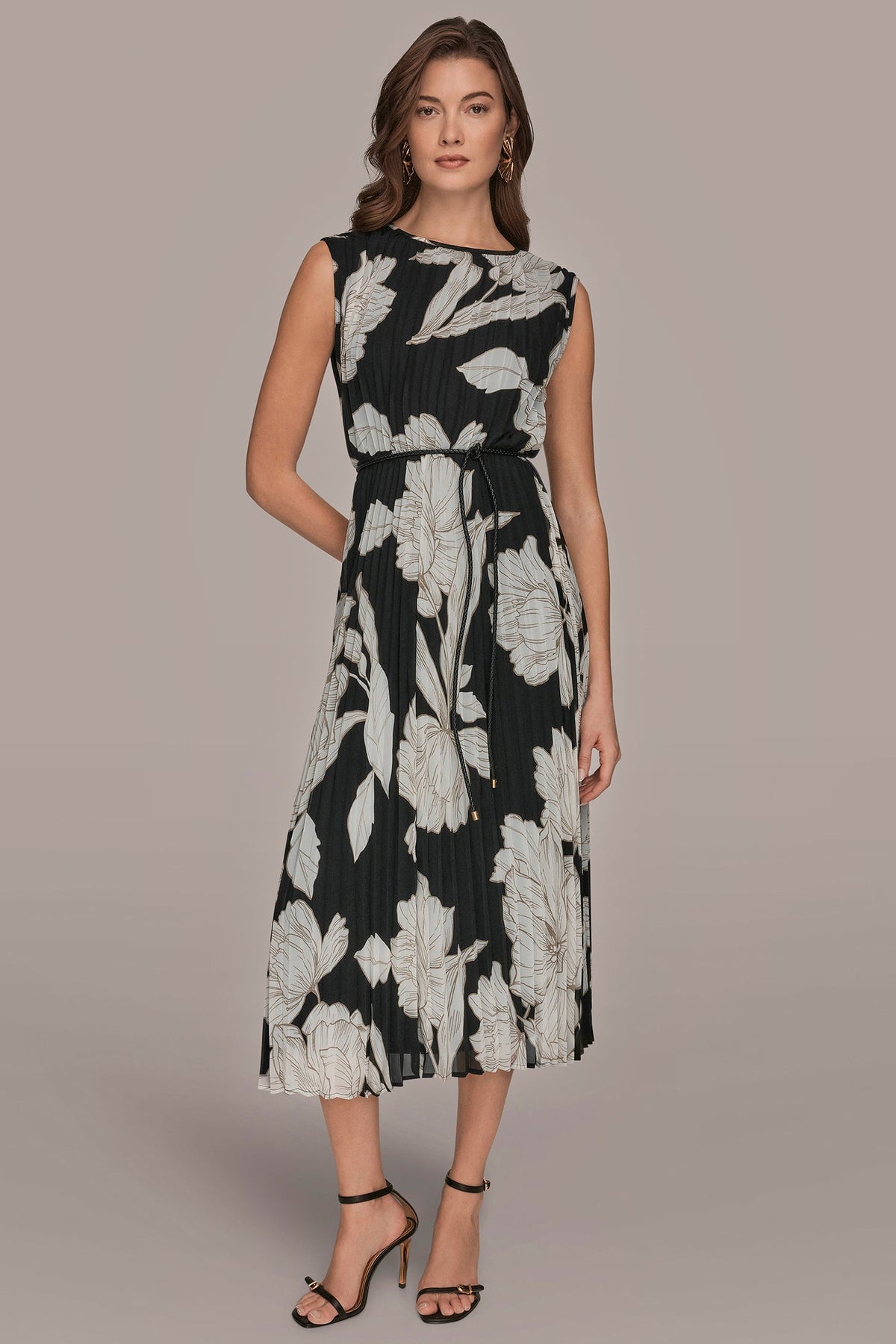 CHIFFON FLORAL MIDI A-LINE DRESS