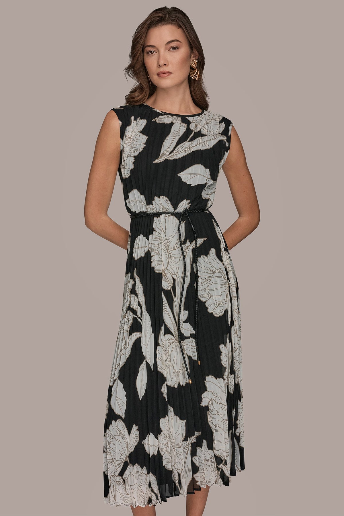 CHIFFON FLORAL MIDI A-LINE DRESS