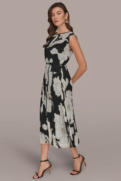 CHIFFON FLORAL MIDI A-LINE DRESS