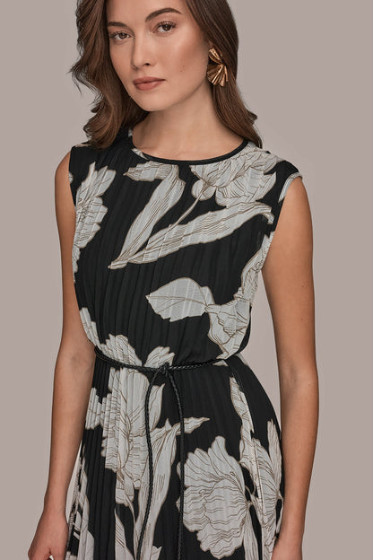 CHIFFON FLORAL MIDI A-LINE DRESS
