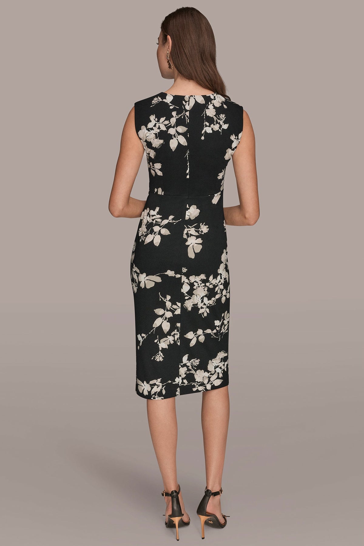 FLORAL SLEEVELESS TWIST-WAIST SHEATH DRESS