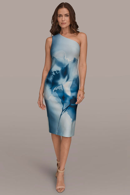 FLORAL ONE-SHOULDER SHEATH DRESS