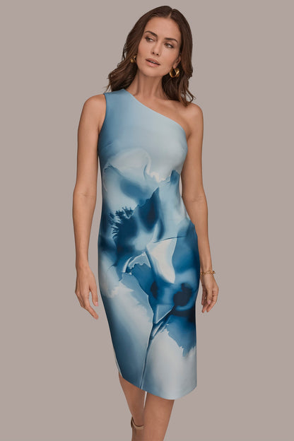 FLORAL ONE-SHOULDER SHEATH DRESS