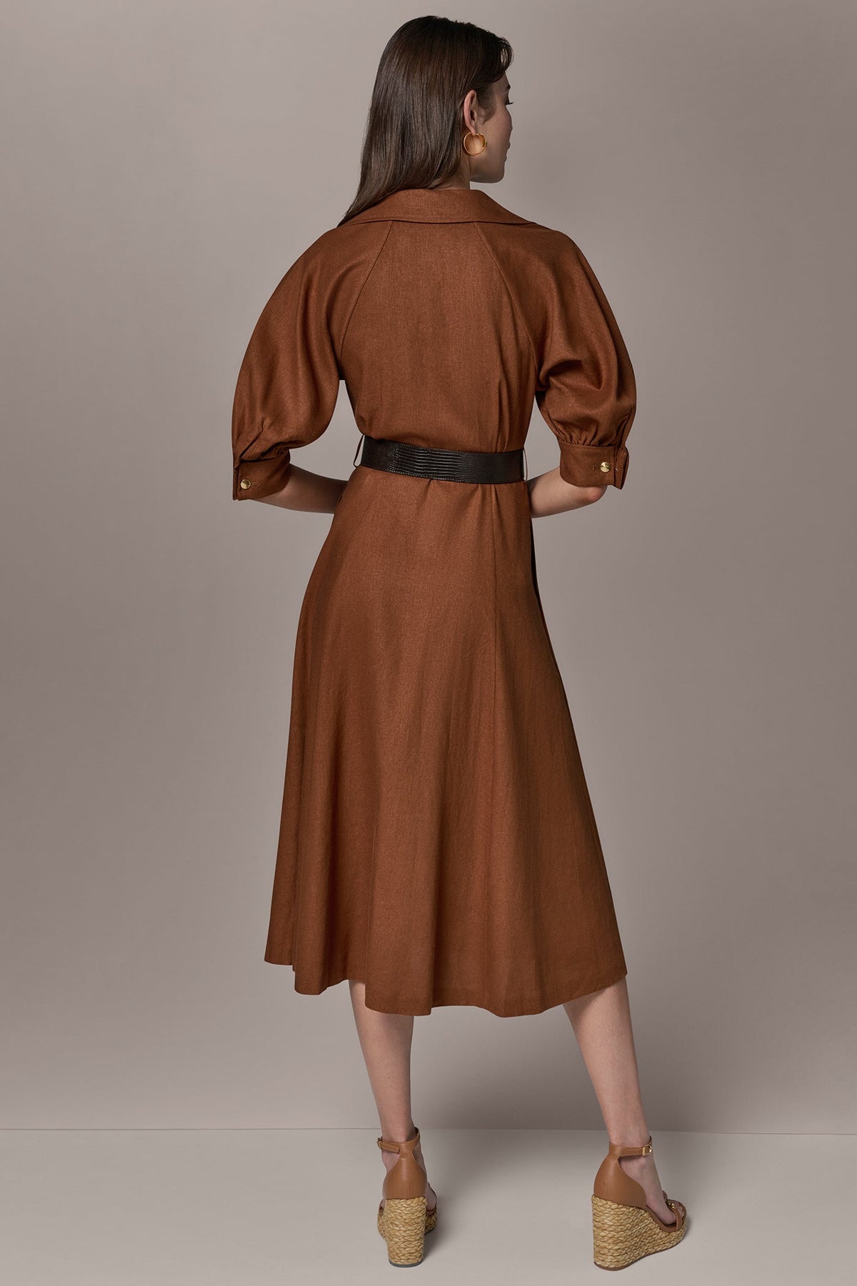 LINEN-BLEND MIDI SHIRT DRESS