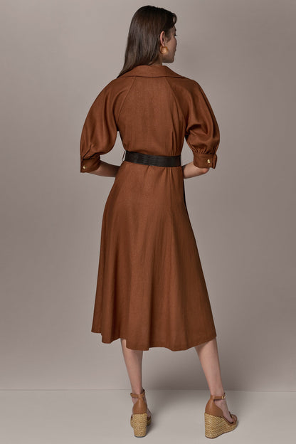 LINEN-BLEND MIDI SHIRT DRESS