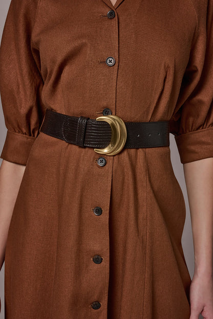 LINEN-BLEND MIDI SHIRT DRESS