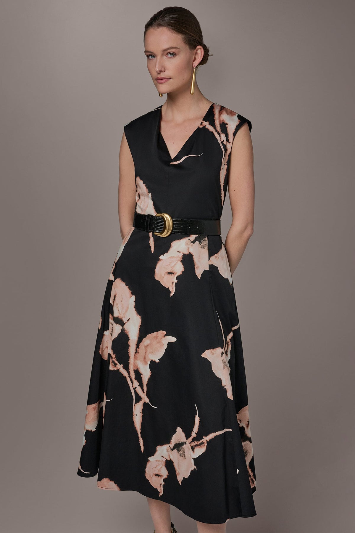 COTTON-SATEEN FLORAL MIDI DRESS