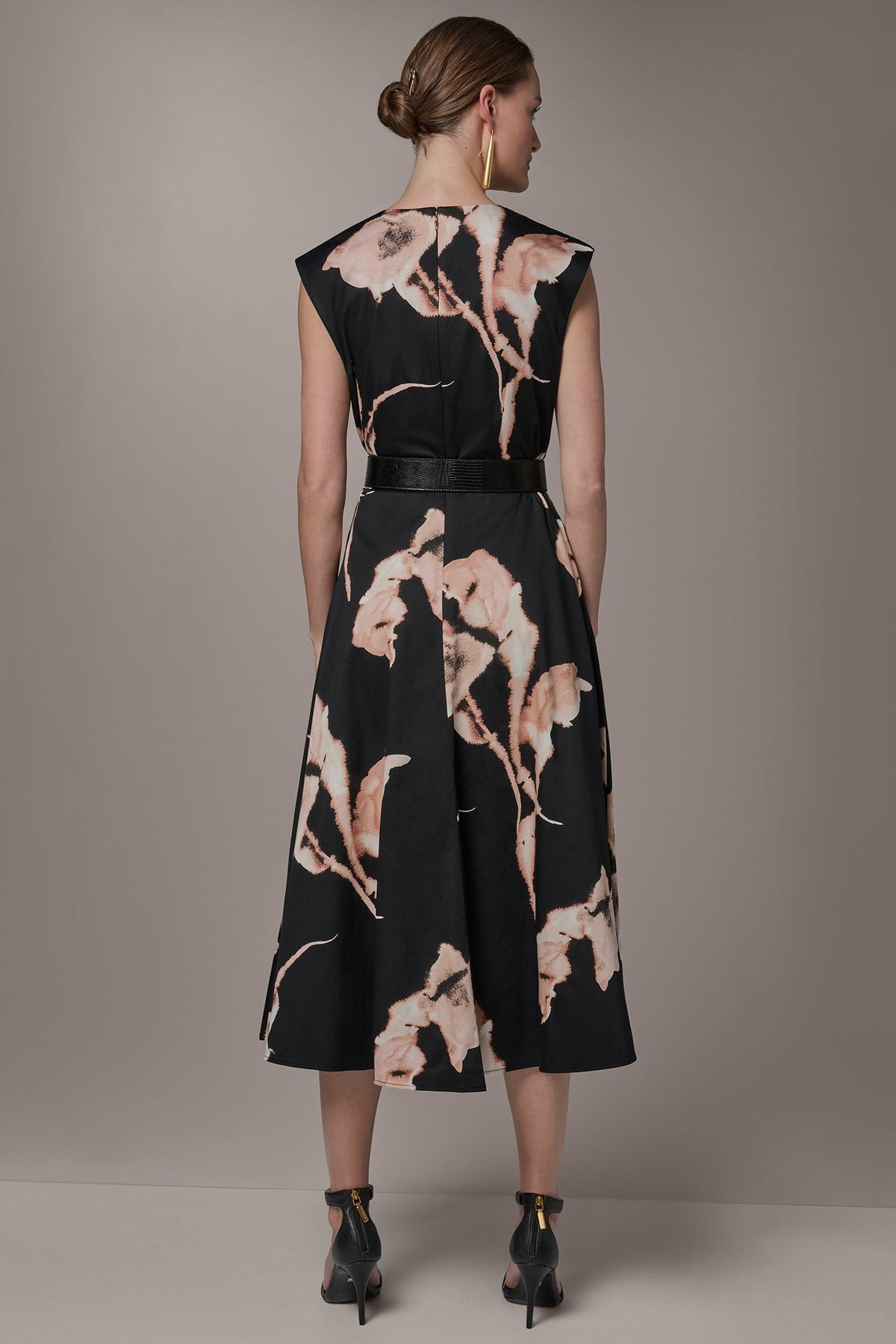 COTTON-SATEEN FLORAL MIDI DRESS