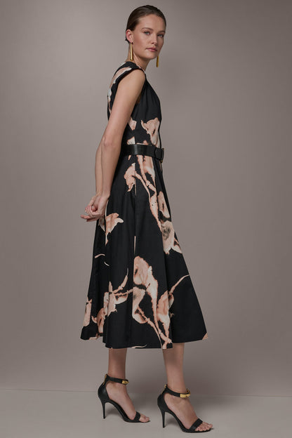 COTTON-SATEEN FLORAL MIDI DRESS