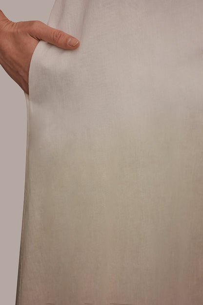 LINEN-BLEND SLEEVELESS OMBRÉ TWIST-BACK MIDI HALTER DRESS