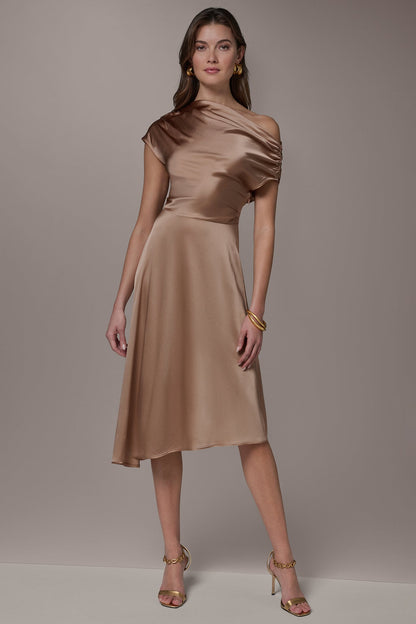 SILK-CHARMEUSE MIDI A-LINE DRESS